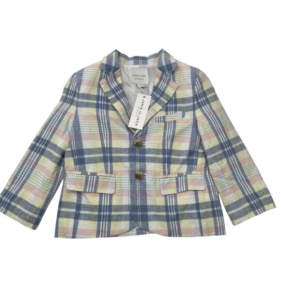 Janie And Jack Blazer Jacket Boys Toddler Size 2t Plaid Blue Pink Yellow - Picture 1 of 7